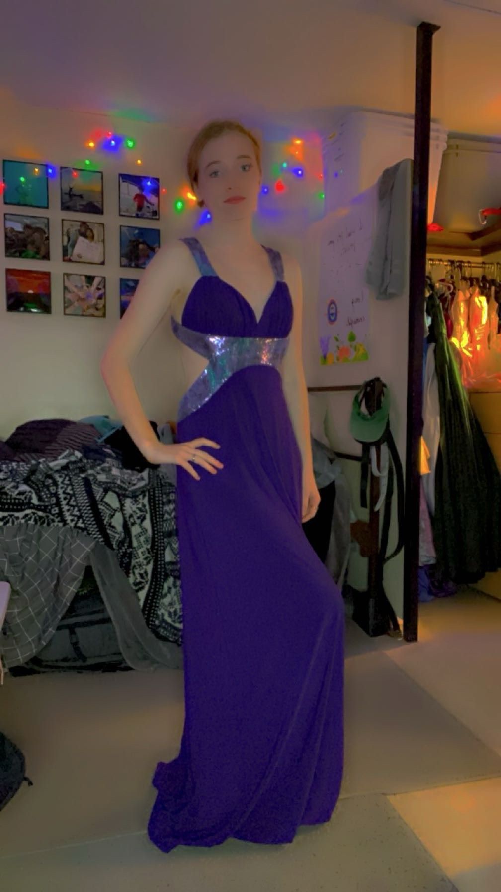 Adrianna Papell Size S Prom Plunge Purple A-line Dress on Queenly