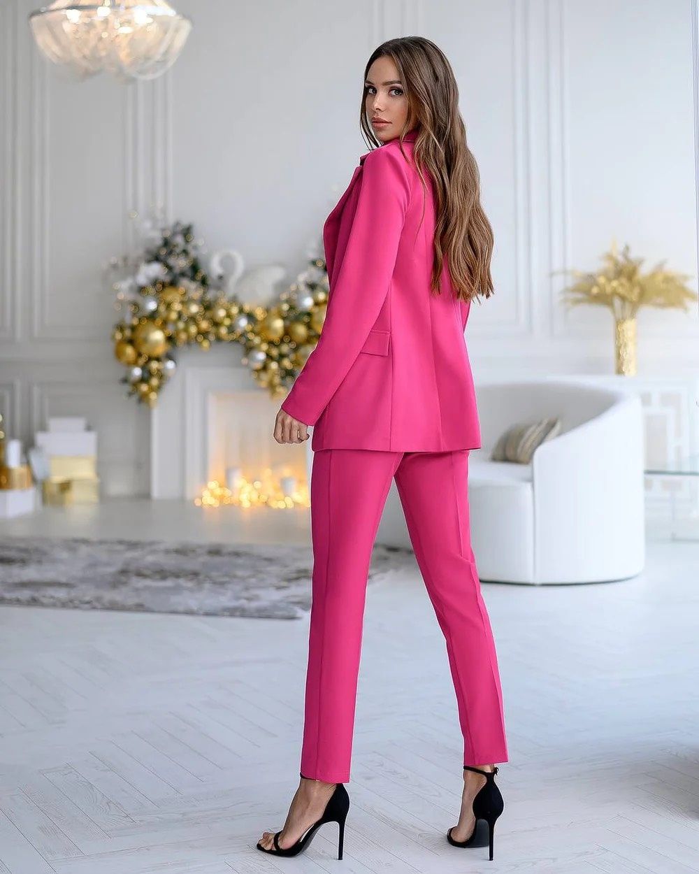 Elagia Size L Pageant Interview Blazer Hot Pink Formal Jumpsuit on Queenly