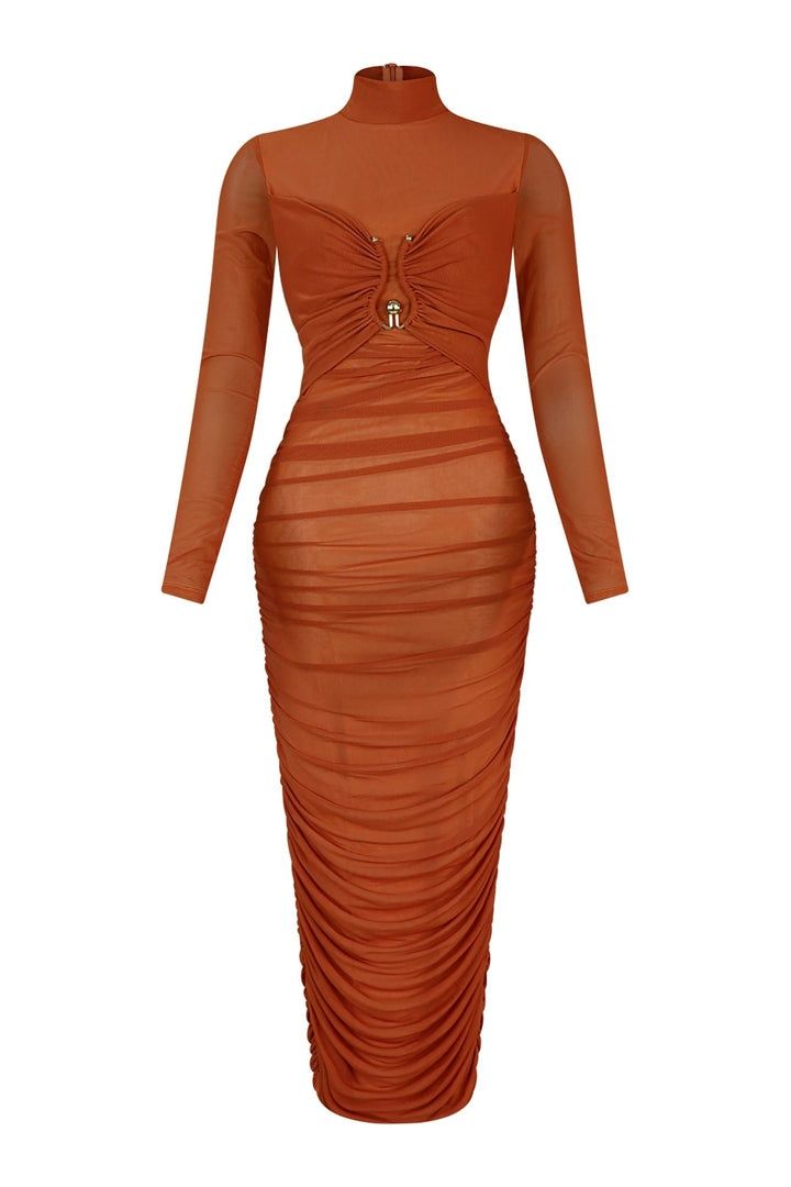 Size 4 Long Sleeve Sheer Orange Cocktail Dress on Queenly