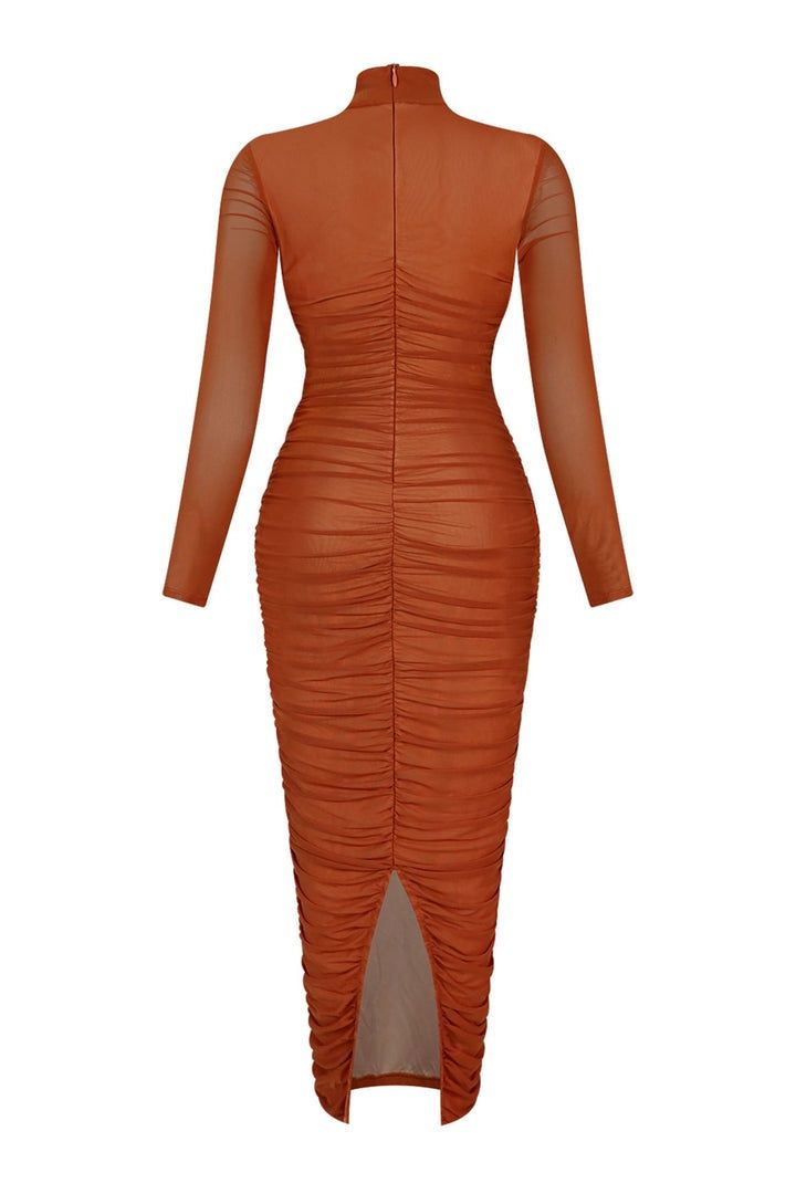 Size 4 Long Sleeve Sheer Orange Cocktail Dress on Queenly