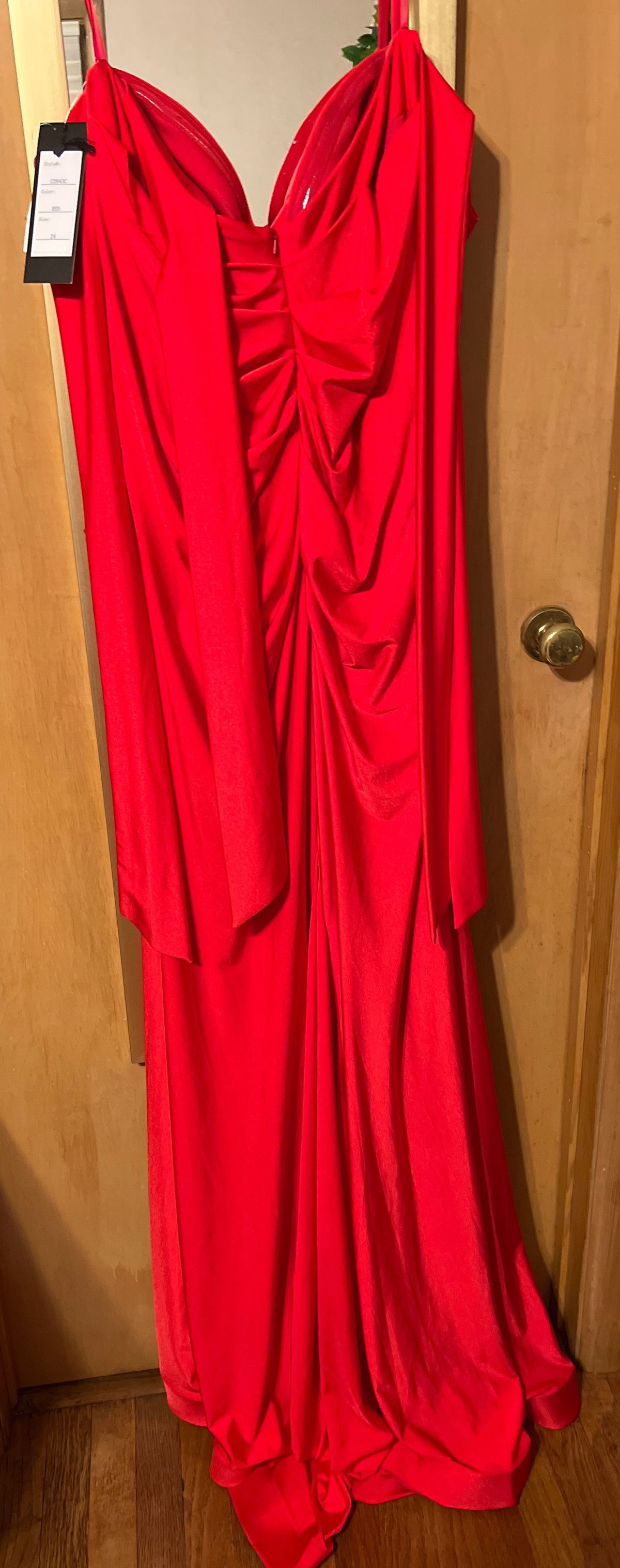 Style CD943C Cinderella Divine Plus Size 24 Prom Off The Shoulder Red Side Slit Dress on Queenly