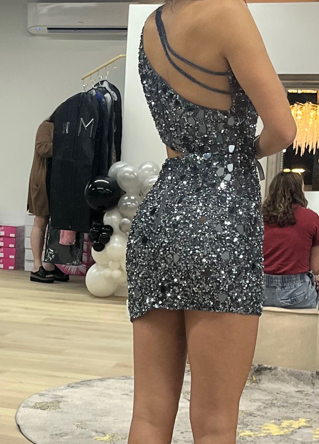 Rachel Allan Size 2 Prom One Shoulder Silver Cocktail Dress on Queenly
