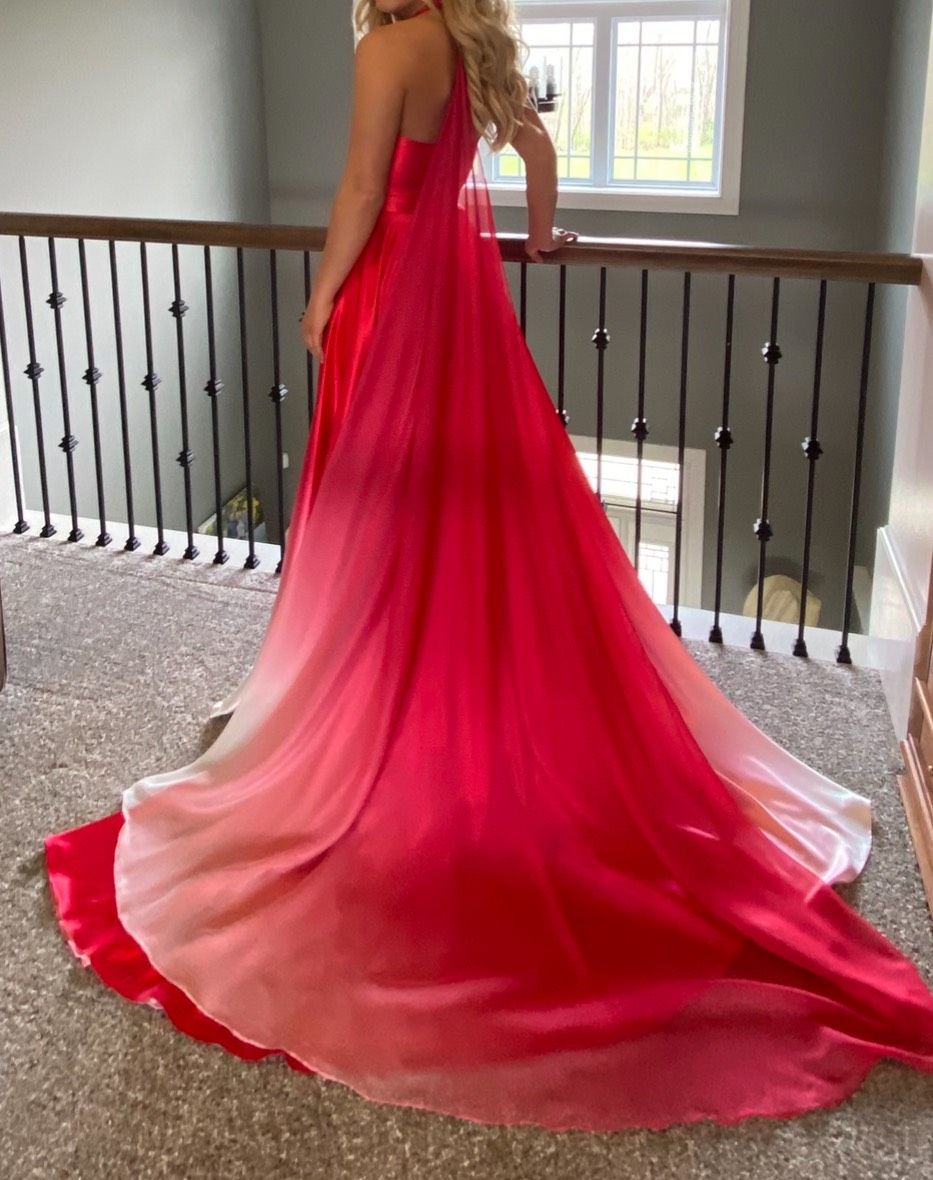 Style 55023 Sherri Hill Size 0 Prom Halter Red A-line Dress on Queenly