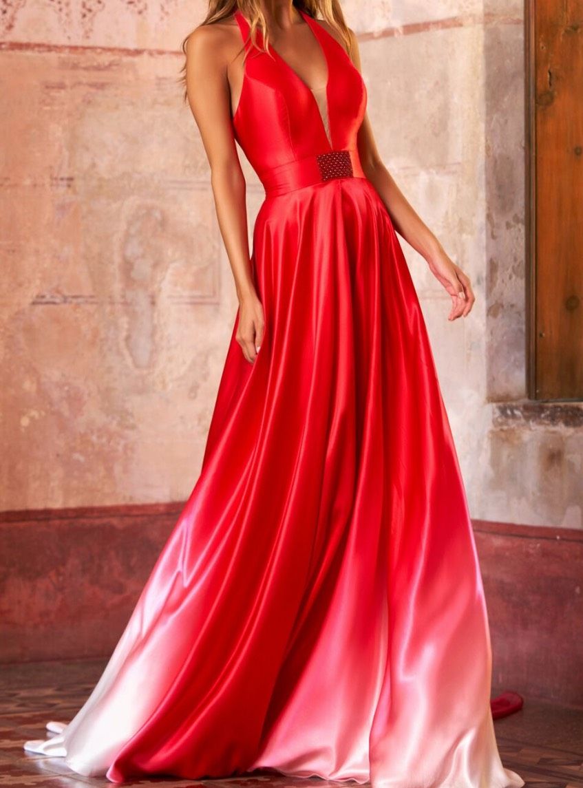 Style 55023 Sherri Hill Size 0 Prom Halter Red A-line Dress on Queenly