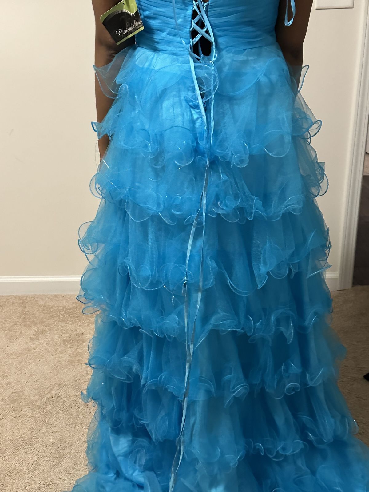 Style 14 Cinderella Divine Size L Prom Strapless Blue Ball Gown on Queenly