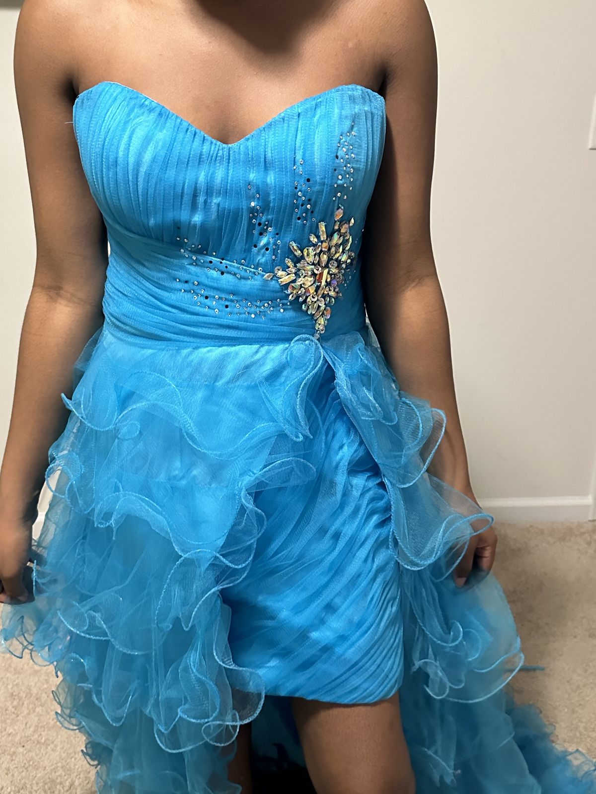 Style 14 Cinderella Divine Size L Prom Strapless Blue Ball Gown on Queenly