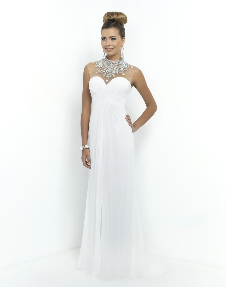 Style 39952 Blush Prom Size 6 High Neck Sequined White Floor Length Maxi on Queenly