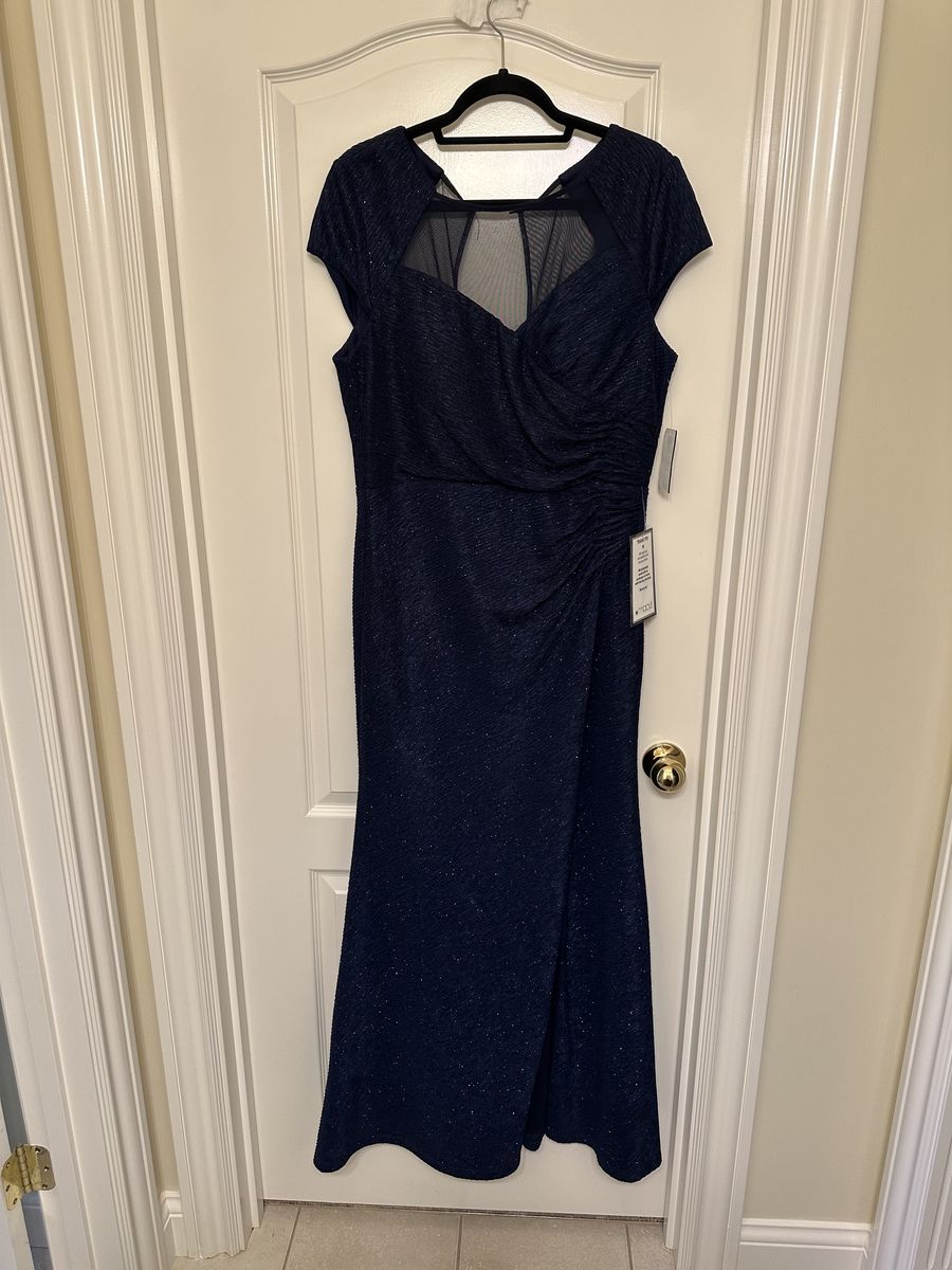 Style 22036 R&M Richards Size 12 Cap Sleeve Blue Side Slit Dress on Queenly