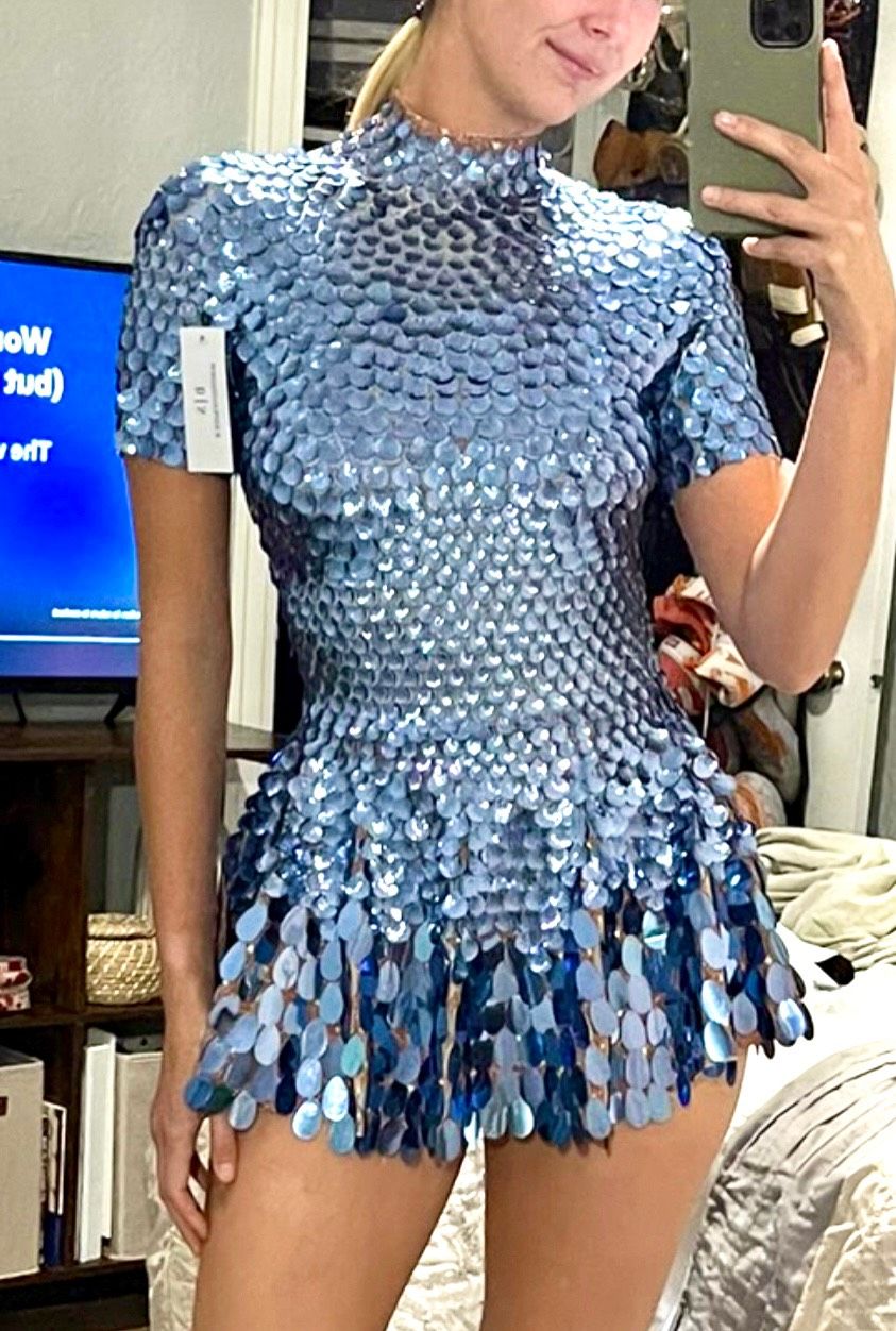 Size 4 High Neck Blue Cocktail Dress on Queenly