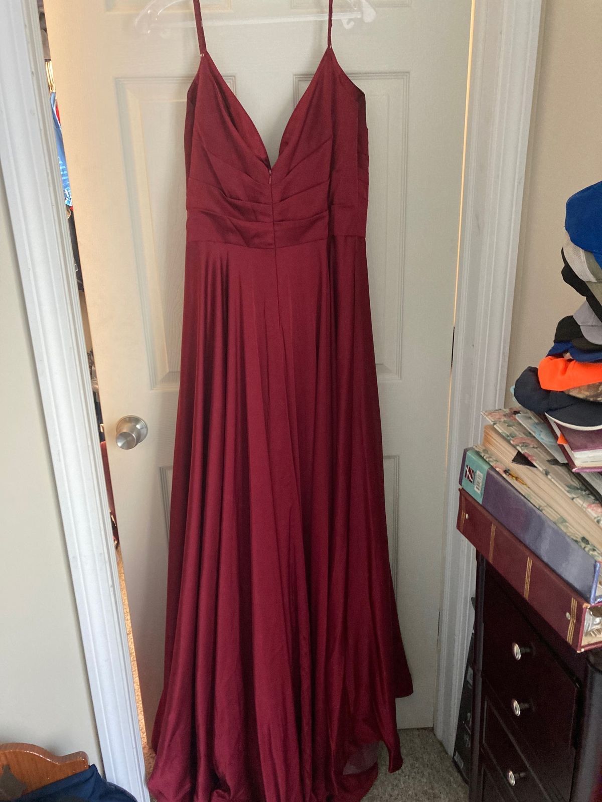 David and Dylan Size 14 Pageant Plunge Burgundy Red Floor Length Maxi on Queenly