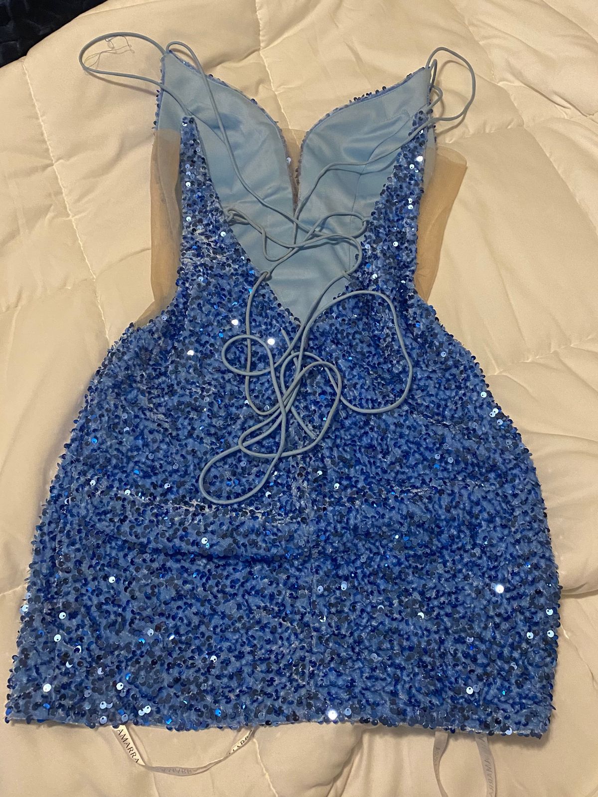 Style 88660 Amarra Size 6 Prom Plunge Blue Cocktail Dress on Queenly