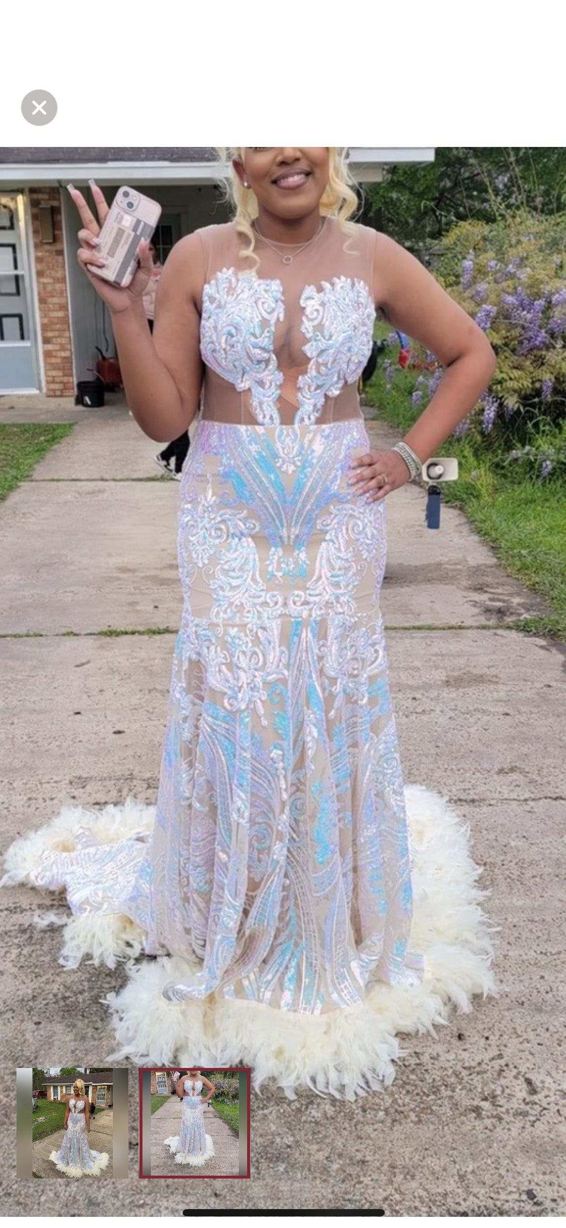 Size L Prom Multicolor Dress With Train on Queenly