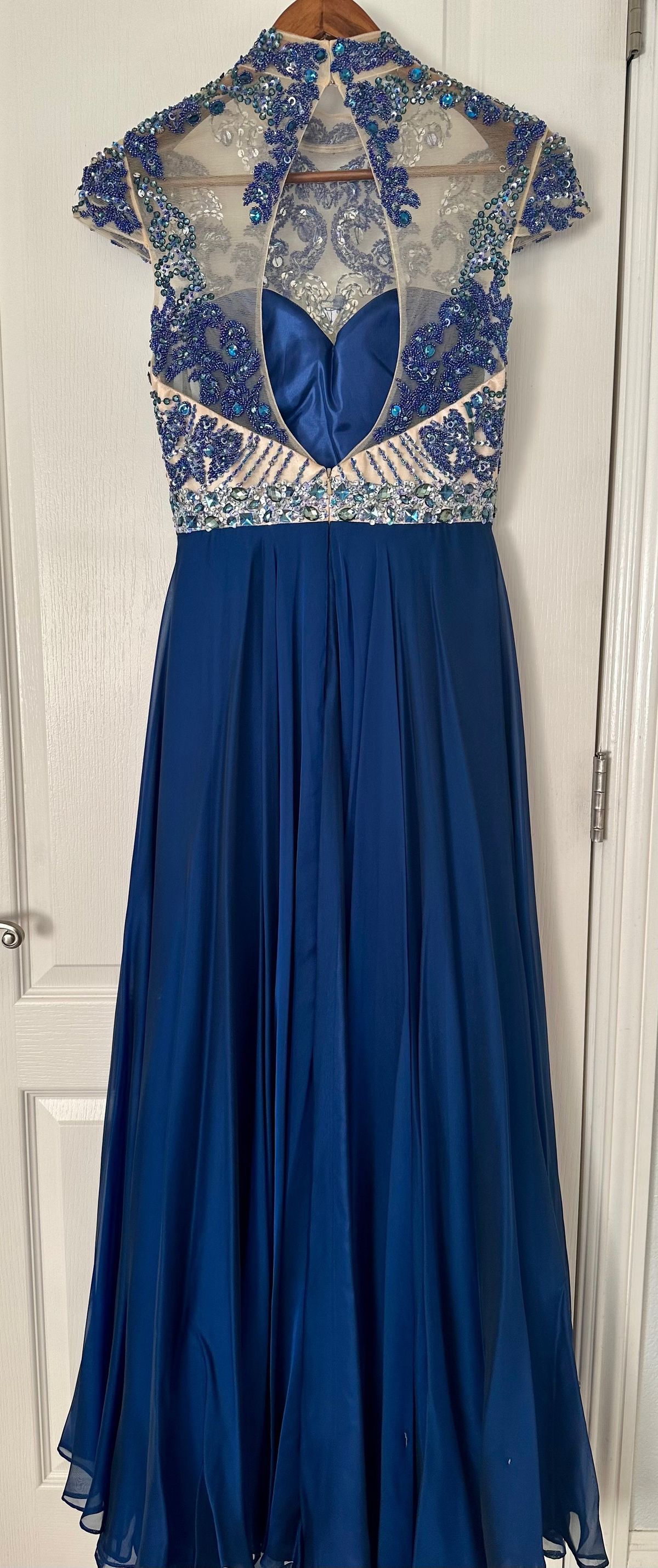 Sherri Hill Size 6 Prom High Neck Blue Floor Length Maxi on Queenly