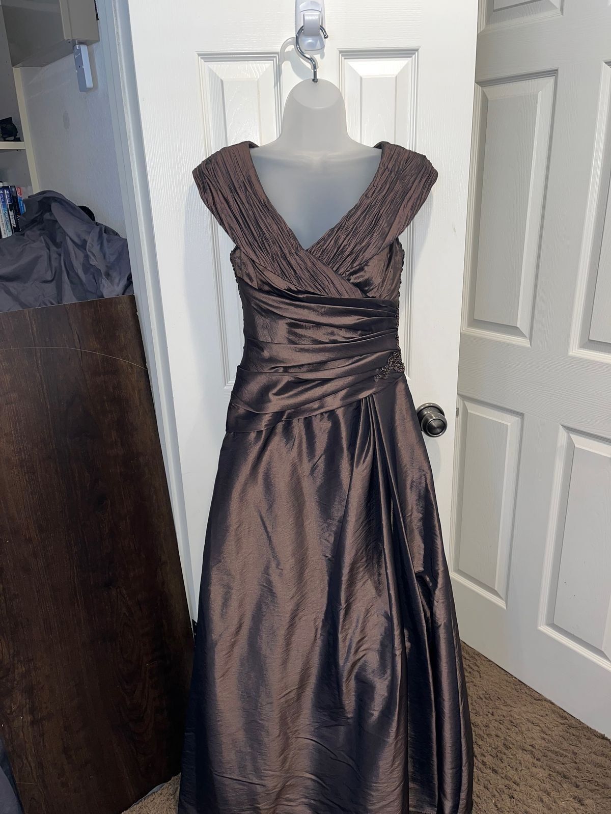 Style F23052 David's Bridal Size 8 Wedding Guest Off The Shoulder Brown Floor Length Maxi on Queenly