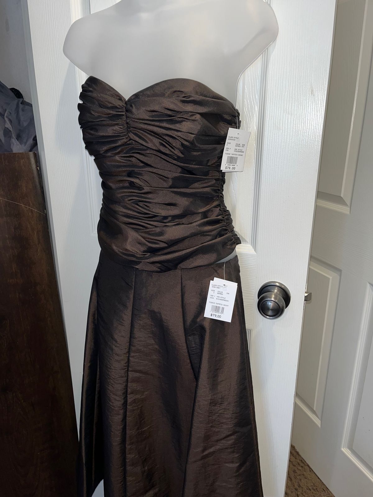 Style 2216-0067 David's Bridal Size 2 Wedding Guest Strapless Brown Floor Length Maxi on Queenly