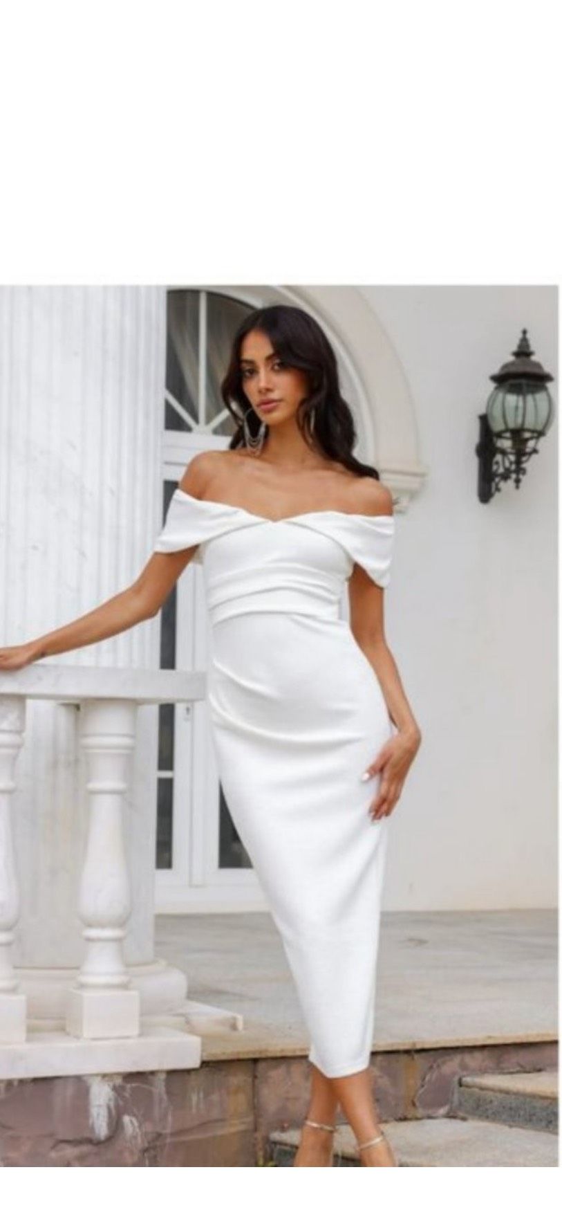 Size M Wedding Guest Off The Shoulder White A-line Dress on Queenly