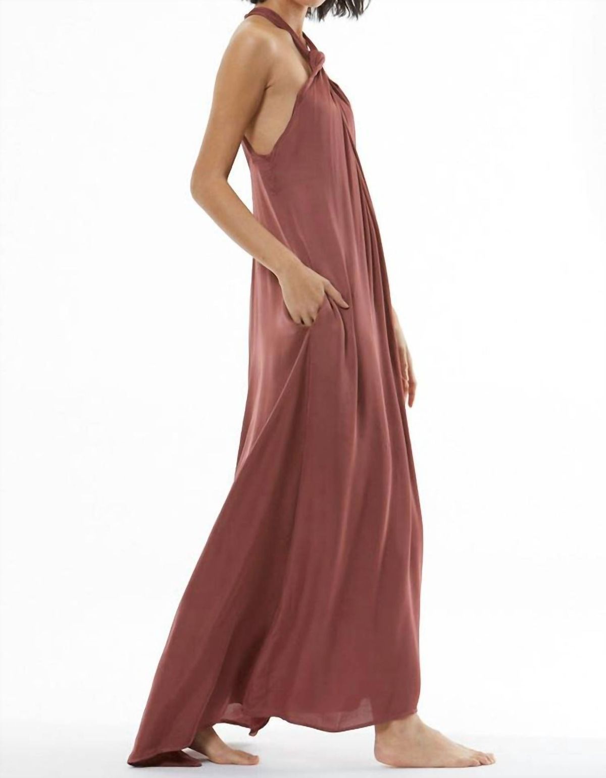 Style 1-1229485967-3236 young fabulous & broke Size S Halter Satin Brown Floor Length Maxi on Queenly
