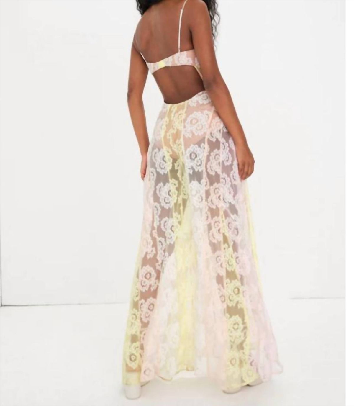 Style 1-1514420697-2901 for Love & Lemons Size M Lace Pink Floor Length Maxi on Queenly