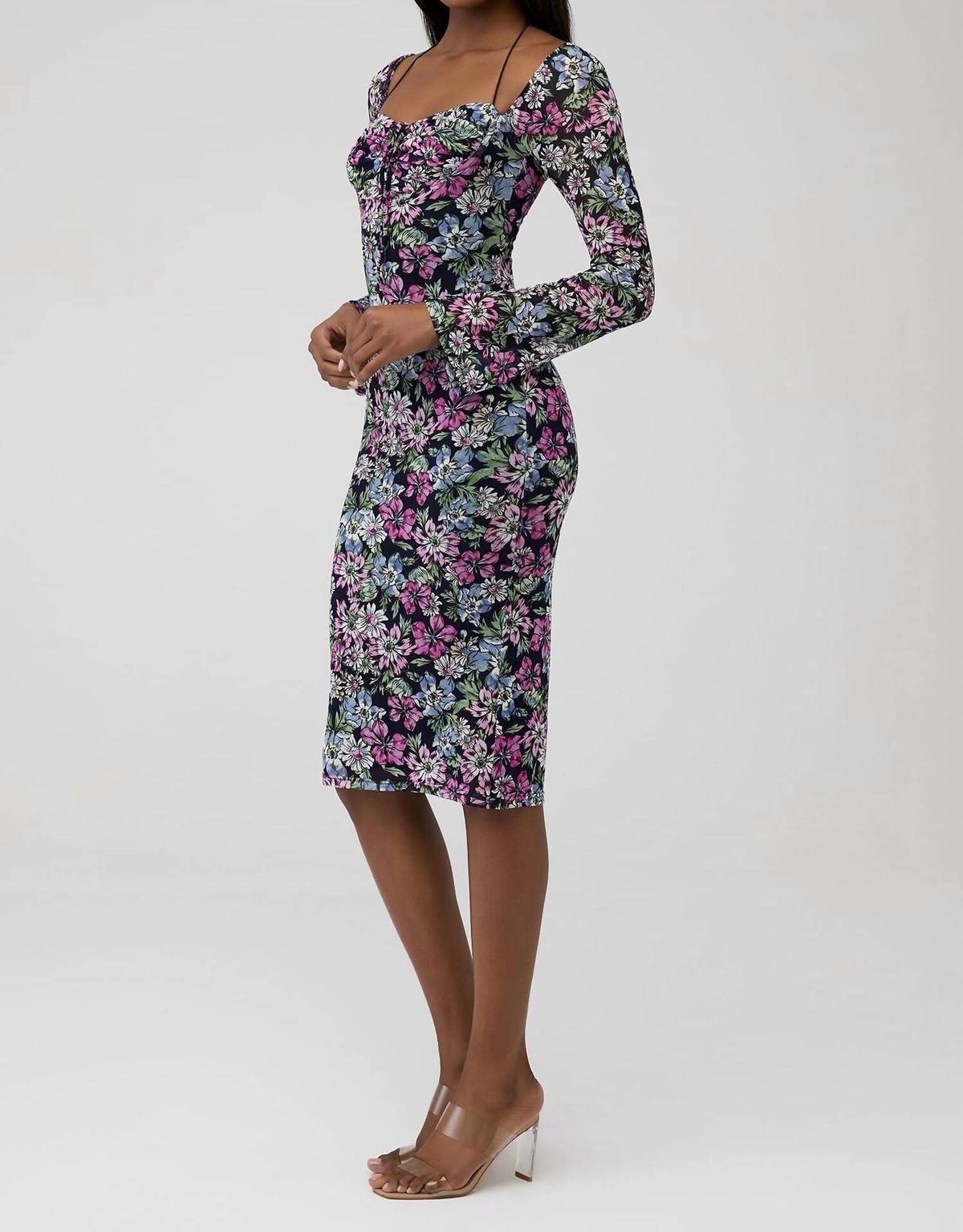 Style 1-1664834523-3236 4SI3NNA Size S Long Sleeve Floral Black Cocktail Dress on Queenly