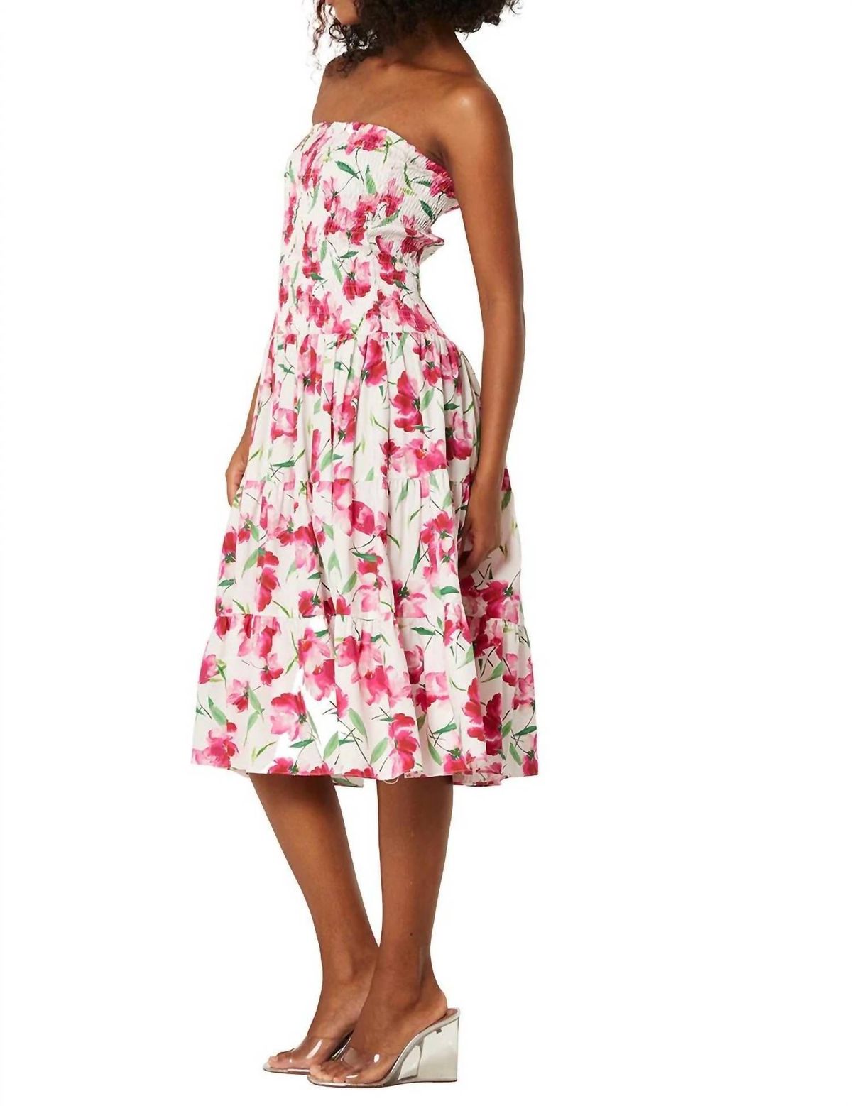Style 1-1945628016-3236 Misa Los Angeles Size S Strapless Floral Hot Pink Cocktail Dress on Queenly