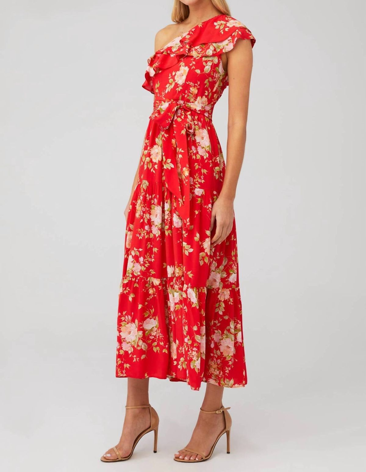 Style 1-2965045540-3855 Yumi Kim Size XS One Shoulder Floral Red Cocktail Dress on Queenly