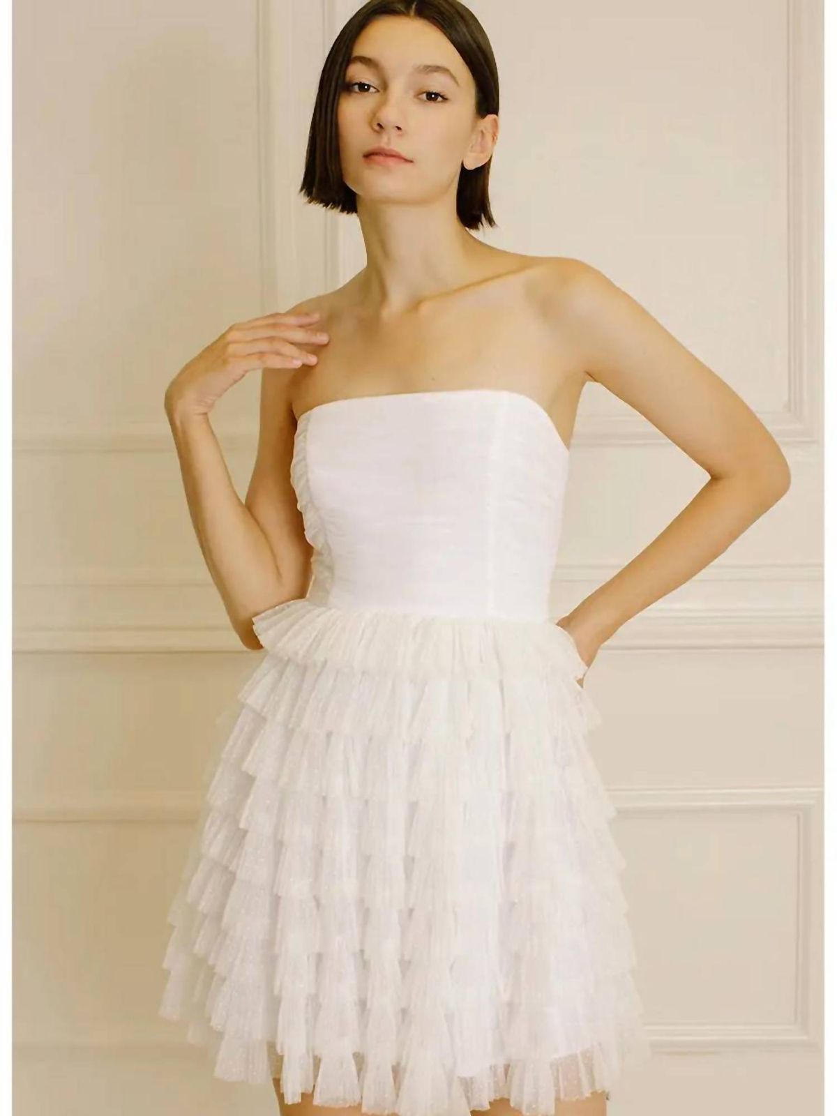 Style 1-3993690727-3010 STORIA Size M Strapless White Cocktail Dress on Queenly
