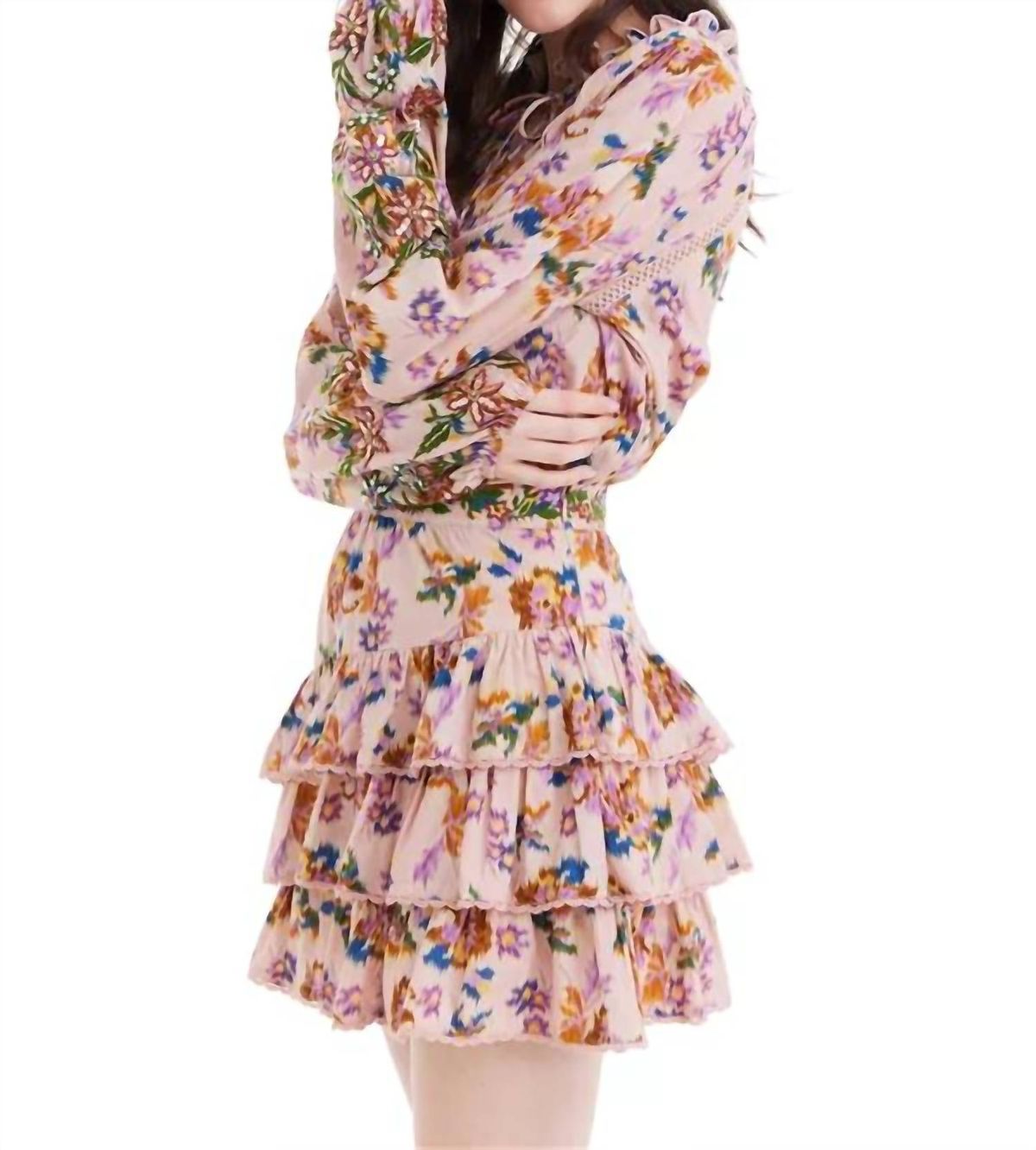 Style 1-1796139747-3855 ALLISON NEW YORK Size XS Long Sleeve Floral Pink Cocktail Dress on Queenly