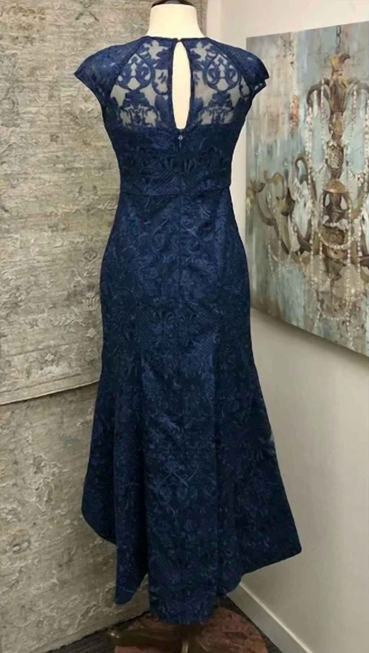 Style 1-3344653139-1901 Bariano Size 6 Lace Blue Cocktail Dress on Queenly