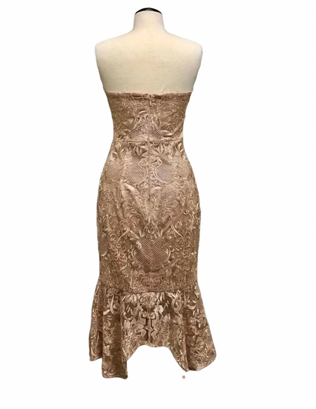 Style 1-3951710093-1498 Bariano Size 4 Strapless Rose Gold Cocktail Dress on Queenly
