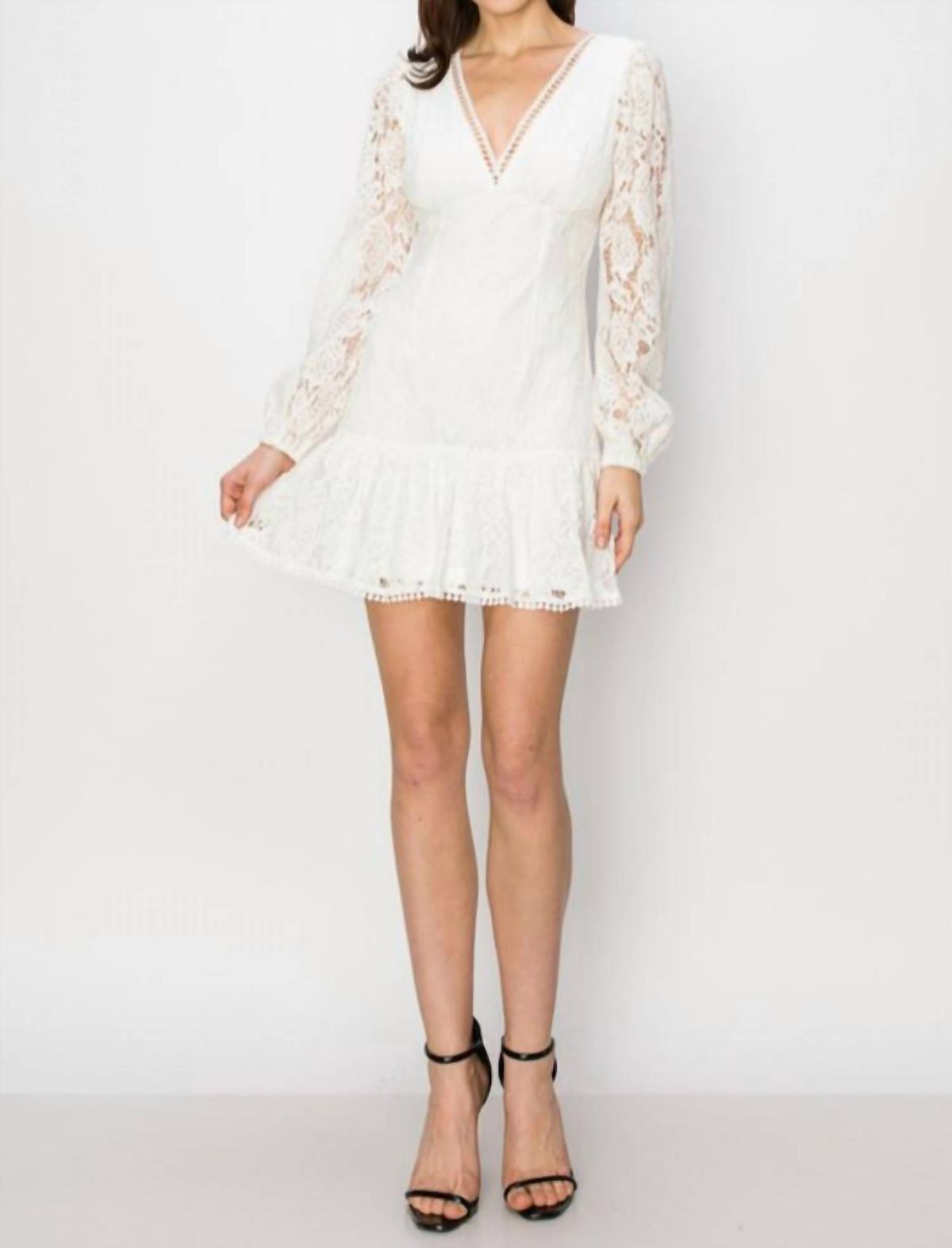 Style 1-4050959394-2696 INA Fashion Size L Long Sleeve Lace White Cocktail Dress on Queenly