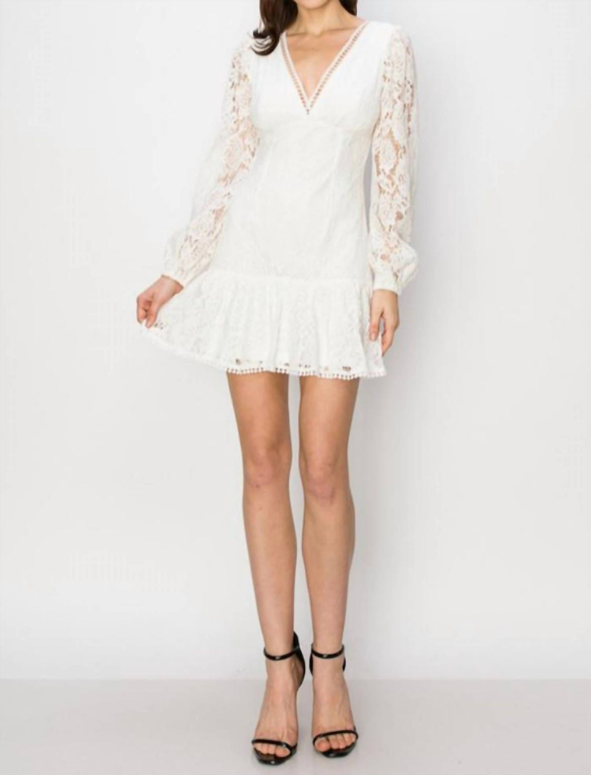 Style 1-4050959394-2901 INA Fashion Size M Long Sleeve Lace White Cocktail Dress on Queenly