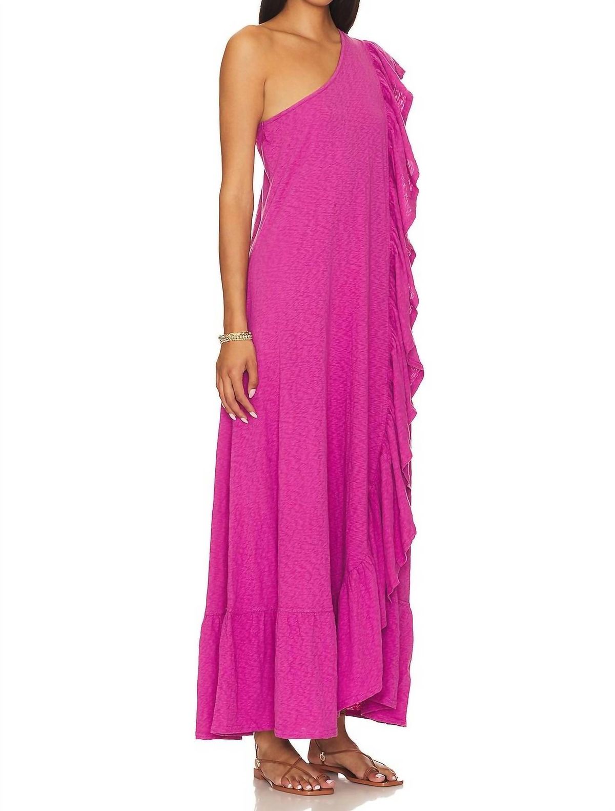 Style 1-463394683-5231 Free People Size M One Shoulder Pink Floor Length Maxi on Queenly