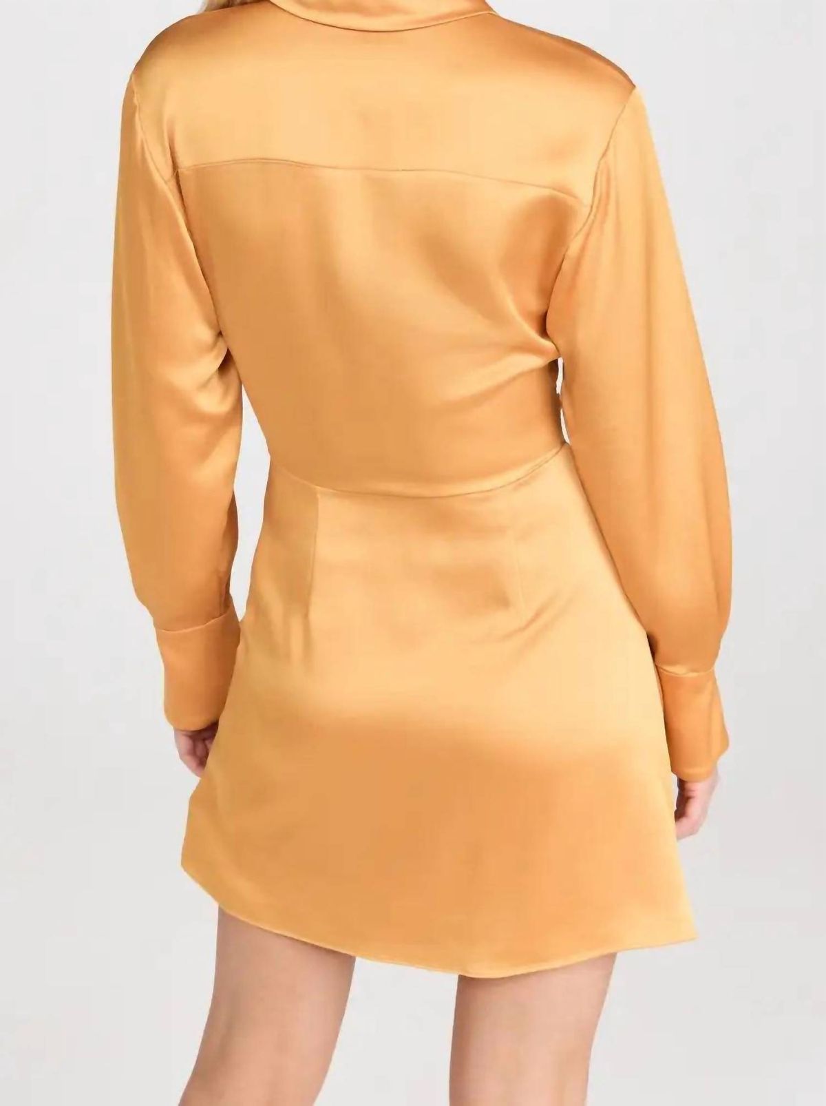 Missguided Satin Wrap Dress 4 S Small Mustard Yellow Bell Sleeve