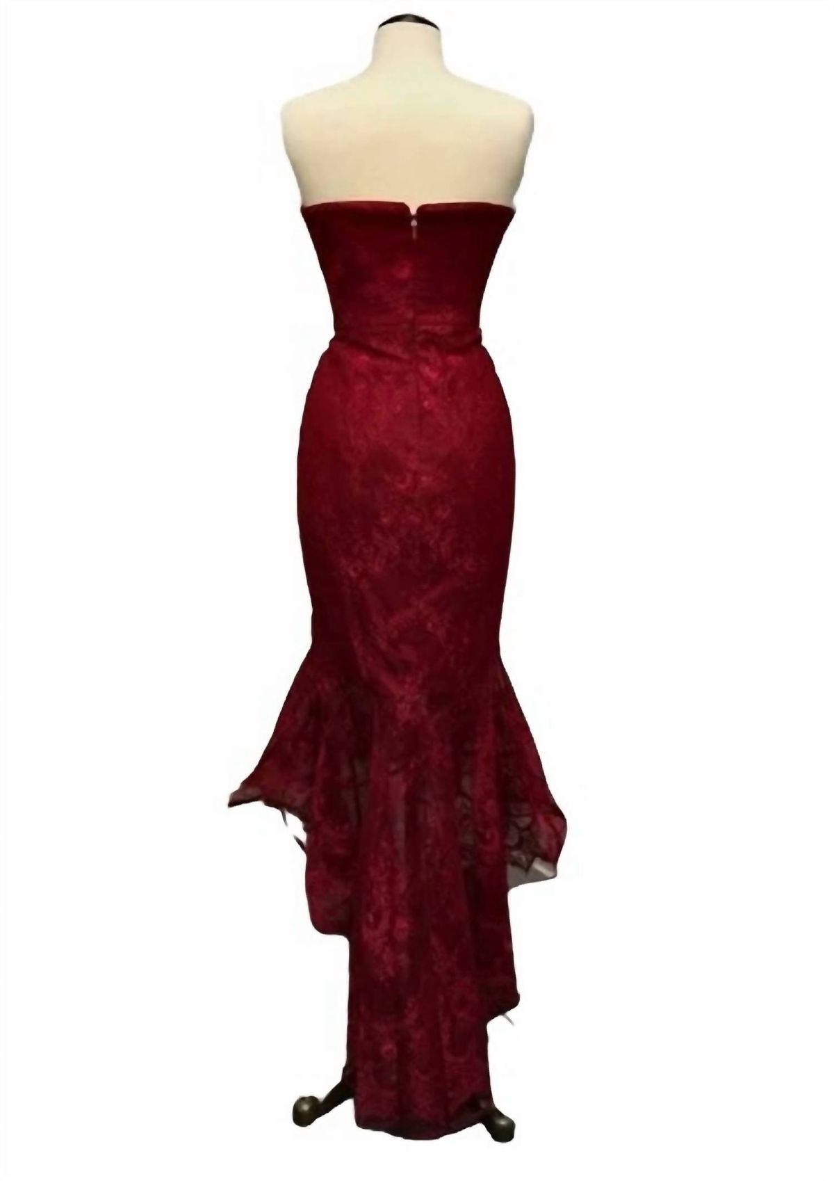Style 1-776636166-2168 Bariano Size 8 Strapless Lace Red Cocktail Dress on Queenly