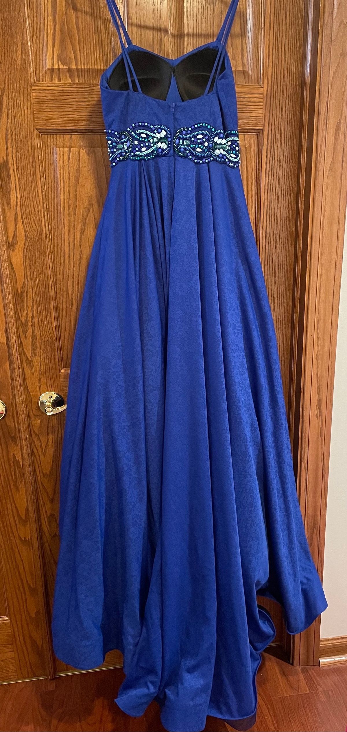 Size 4 Pageant Plunge Blue Dress With Train on Queenly