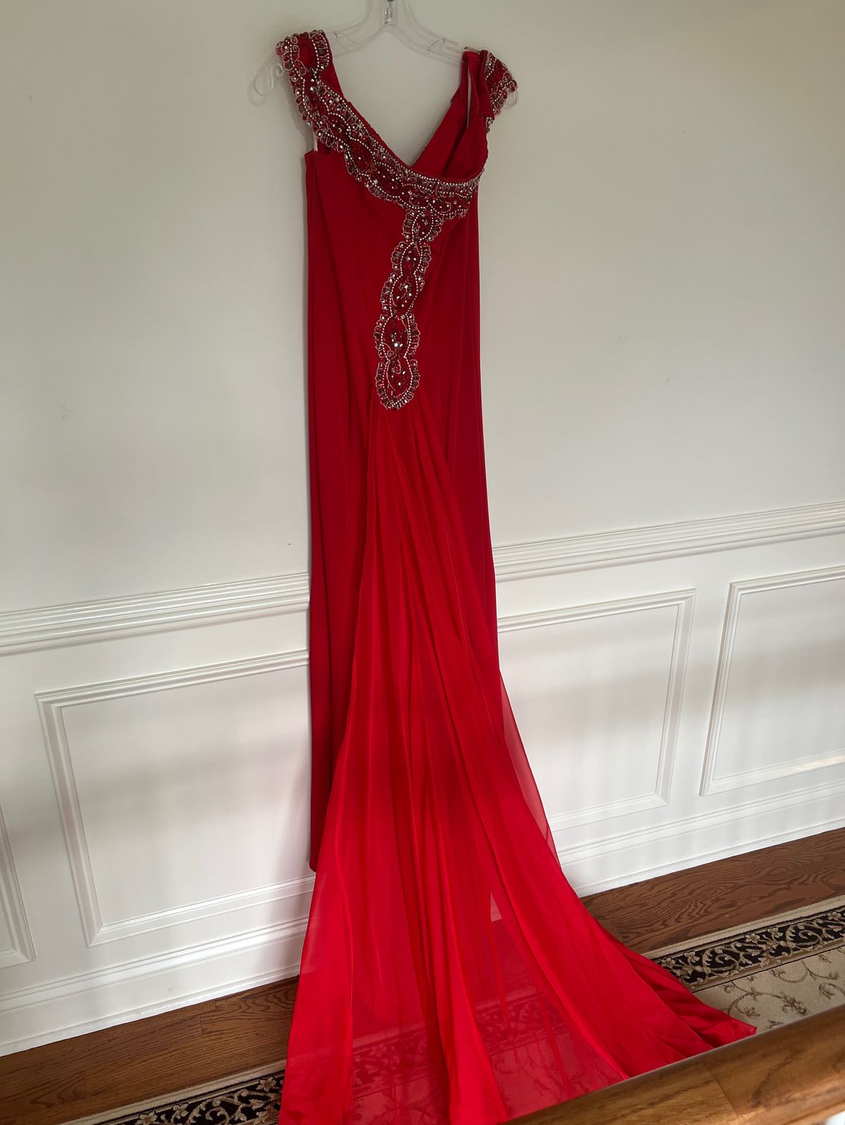 Style TB117227 Tony Bowls Size 8 Prom Off The Shoulder Red Mermaid Dress on Queenly