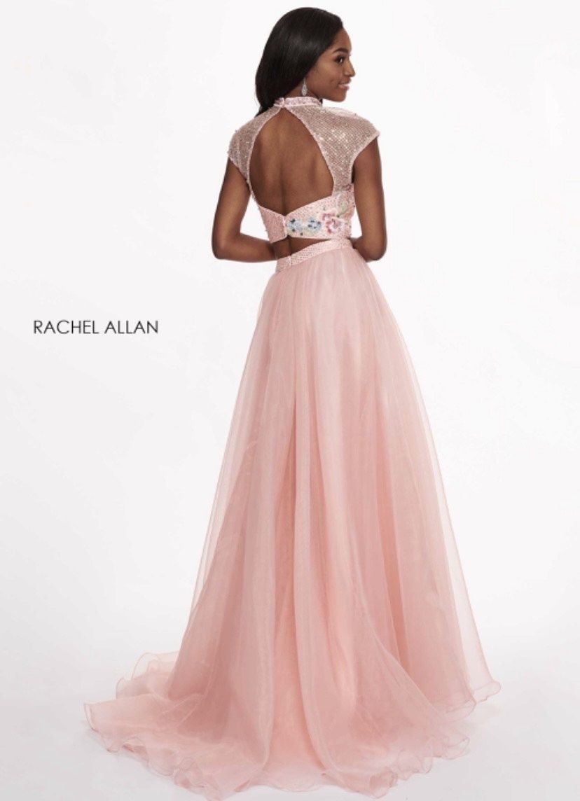 Style 6403 Rachel Allan Size 10 High Neck Floral Pink Floor Length Maxi on Queenly