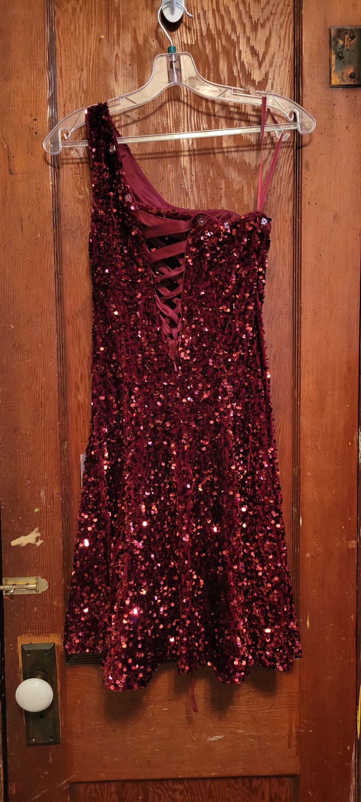 Johnathan Kayne Size 4 Pageant One Shoulder Burgundy Red Cocktail Dress on Queenly