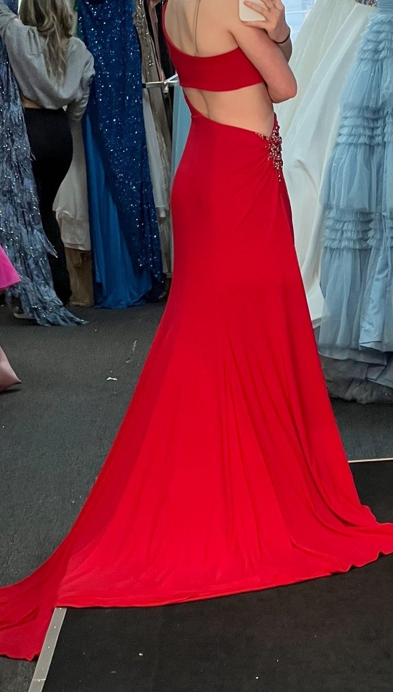Style 55052 Sherri Hill Size 2 Prom One Shoulder Red Floor Length Maxi on Queenly