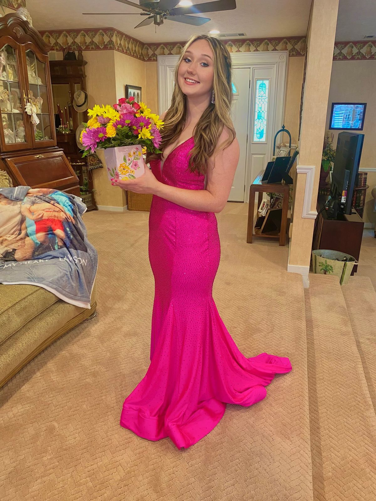 Sherri Hill Size 8 Prom Plunge Pink Mermaid Dress on Queenly