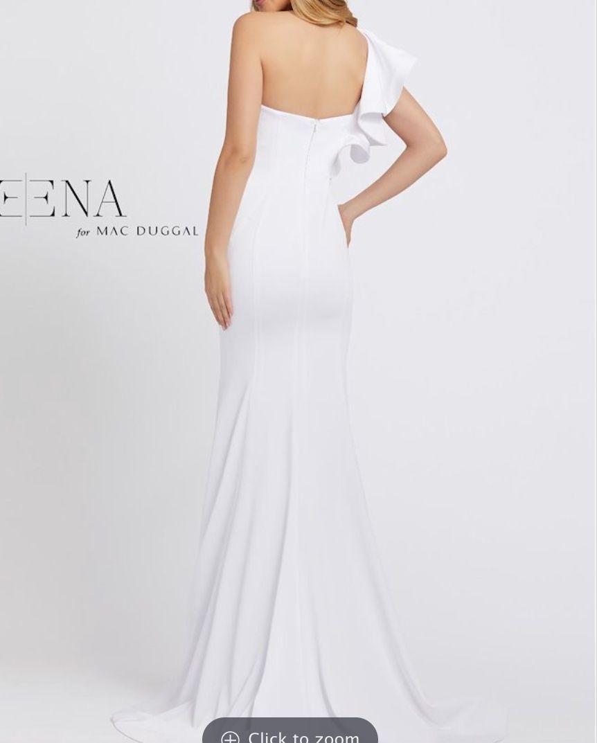 Style 67156I Ieena Dugal Size 6 White A-line Dress on Queenly