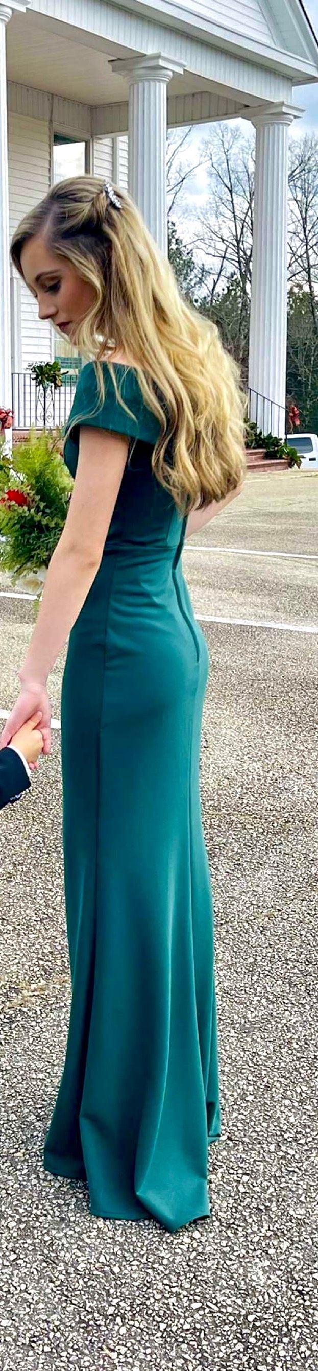 Allure Size 0 Prom Off The Shoulder Green Side Slit Dress on Queenly