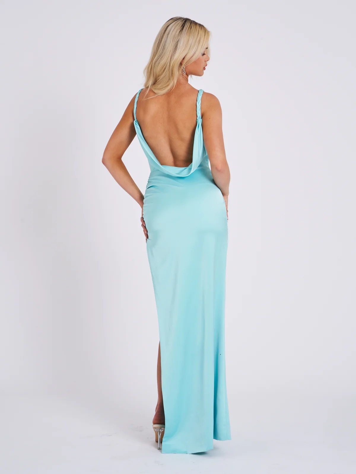 Style 2534MC32 Miss Circle Size 2 Prom Plunge Blue Side Slit Dress on Queenly
