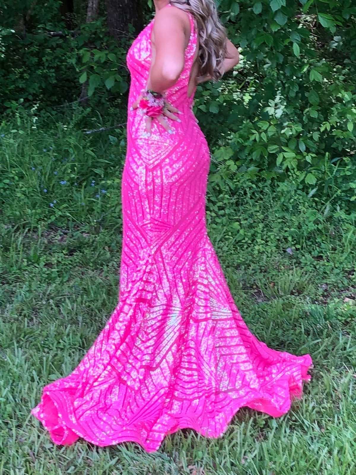 Style 59762 Jovani Size 2 Prom Plunge Hot Pink Mermaid Dress on Queenly