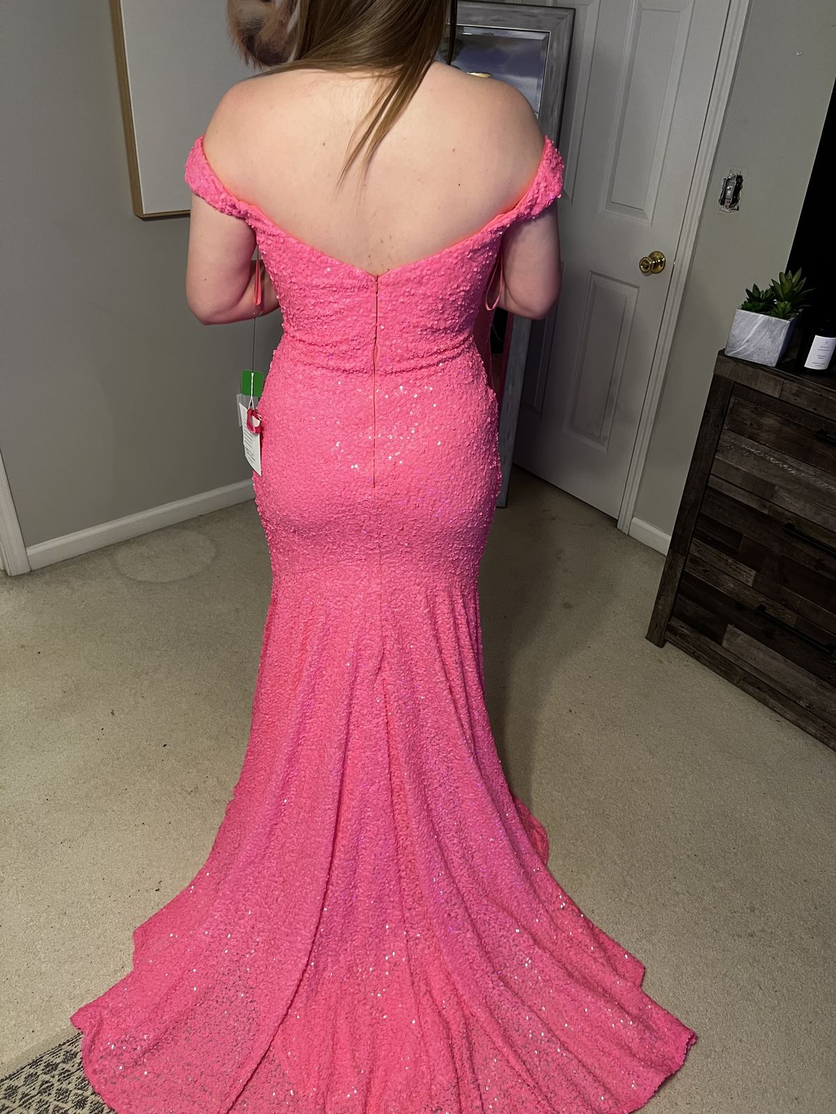 MoriLee Size 10 Prom Off The Shoulder Hot Pink Mermaid Dress on Queenly