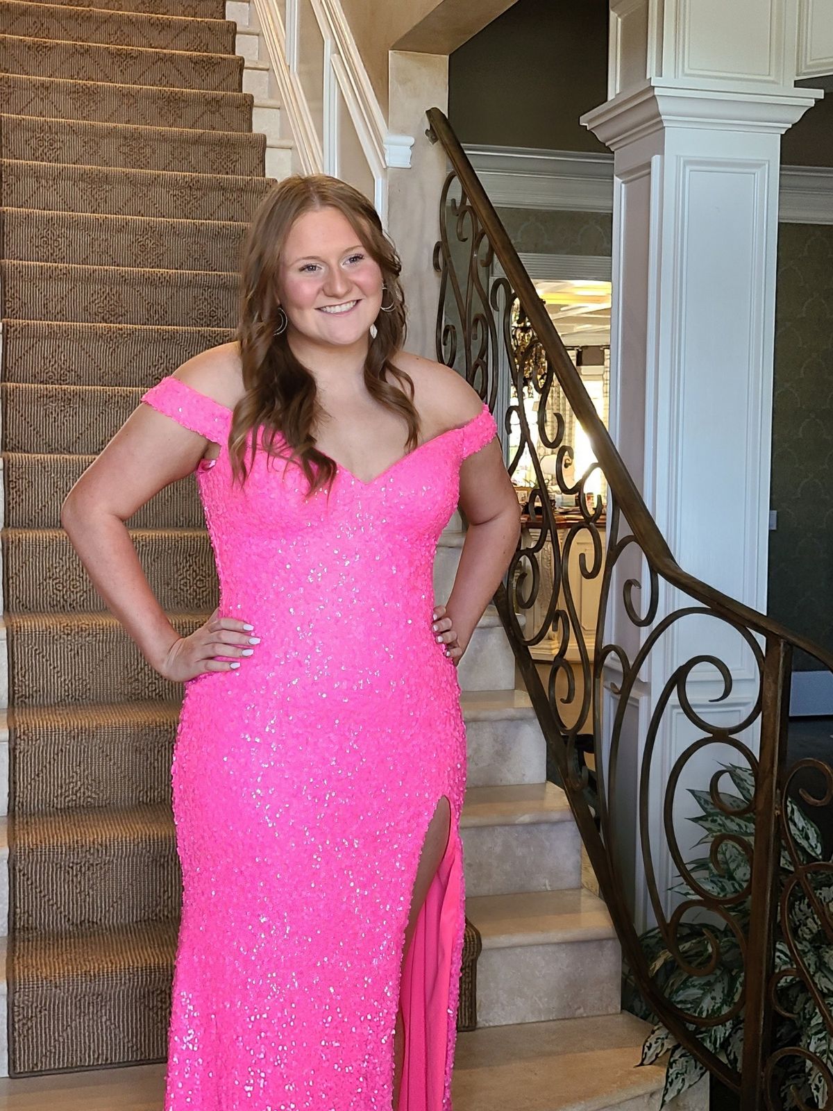MoriLee Size 10 Prom Off The Shoulder Hot Pink Mermaid Dress on Queenly