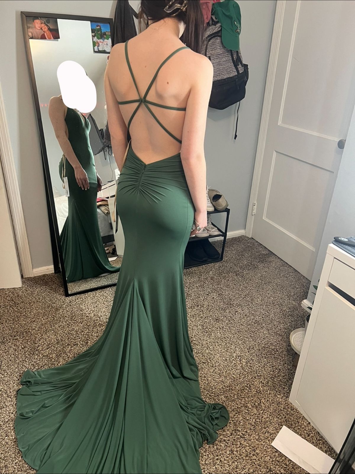 Jovani Size 0 Prom Plunge Green Mermaid Dress on Queenly