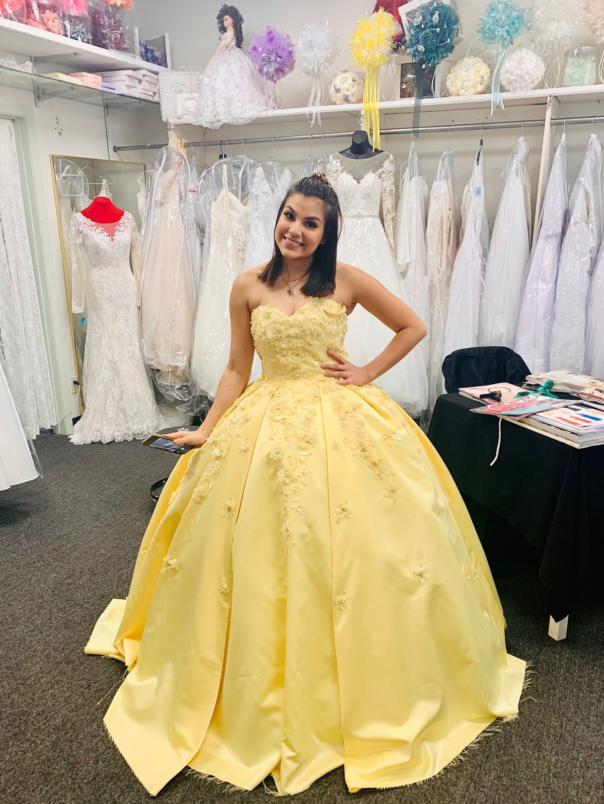 Size S Off The Shoulder Yellow Ball Gown on Queenly