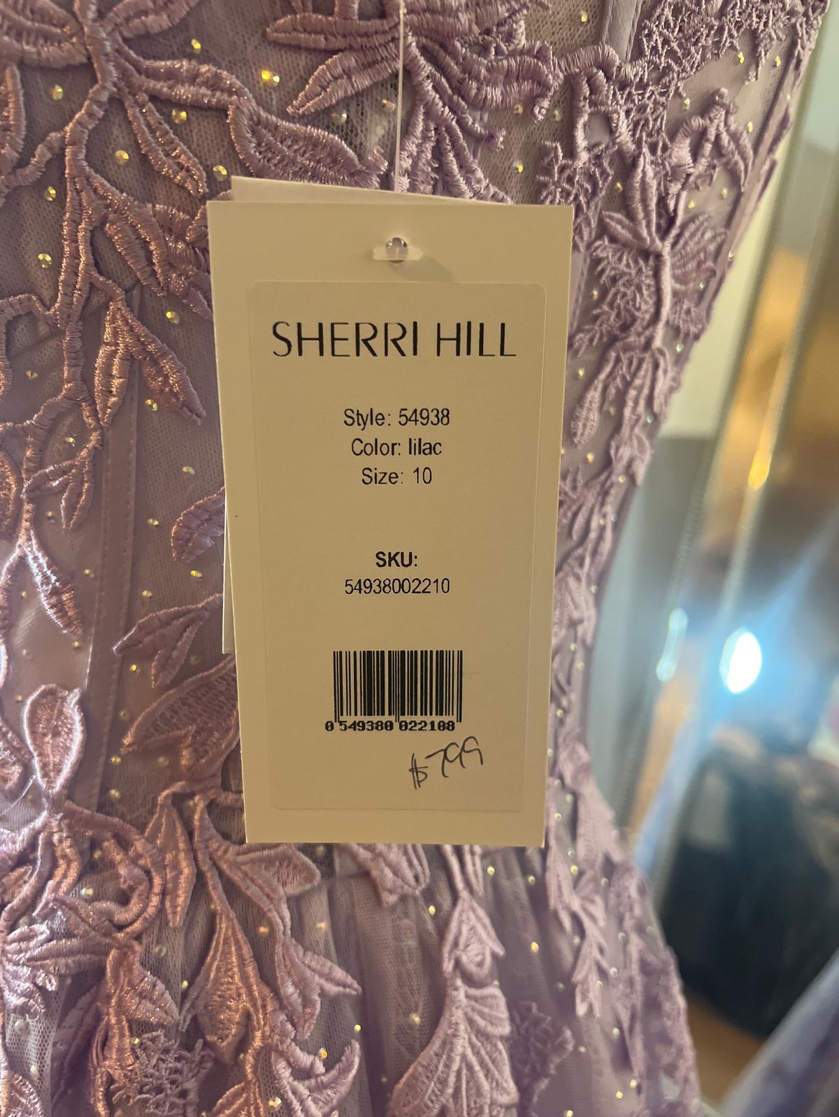 Style 54938 Sherri Hill Size 10 Prom Plunge Sheer Purple A-line Dress on Queenly