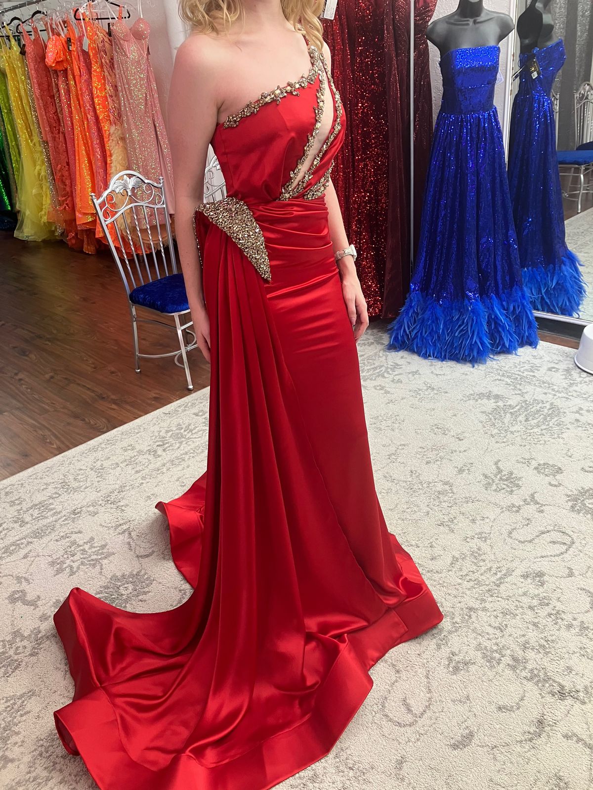 Style PS23460 Portia and Scarlett Size 0 One Shoulder Red Mermaid Dress on Queenly